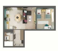 Апартаменты с гостиной и спальней в Sibgat Apartments