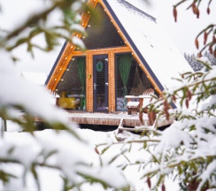 Дом  (желтый) с панорамным видом на лес в Casa Ruza