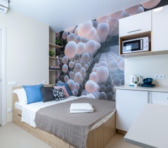 1-комнатные апартаменты эконом с 1 двуспальной кроватью (без окна) в Prim Rooms Apt Apartments (Прим Румс Апт Апартментс)