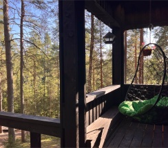 Сканди-Хаус с кухней, панорамным окном на лес и озеро, крытой террасой и мангалом в Greenvald парк Скандинавия