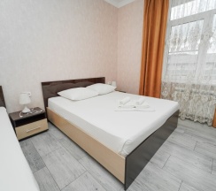 Трёхместная комната с одной двуспальной и односпальной кроватями в Чайка