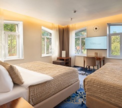 Двухкомнатные апартаменты люкс с балконом и видом на город для 6 гостей в V Hotel&Rooftop lounge