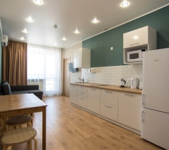 Апартаменты с гостиной и 2 спальнями. Вид на реку Казанку и аквапарк "Ривьера" в Sibgat Apartments