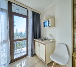 Студия Панорамная с балконом, мини кухней и видом на город и зелёную зону в Амбассадор