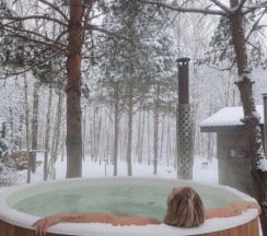 №8 A-Frame 100m2 с купелью и баней(оснащение дома, стоимость купели и бани см. Подробнее) в Les holidays