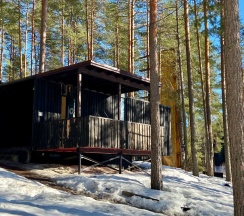 Эко-Дом на берегу озера с панорамным окном, эко-камином, крытой террасой и мангалом в Greenvald парк Скандинавия
