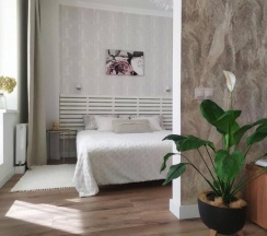 Двухместная студия двуспальная кровать в Апартаменты Румер в современном жилом комплексе у ТЦ Дана Молл