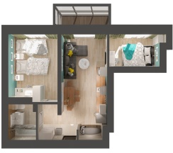 Апартаменты с гостиной и 2 спальнями. Вид на реку Казанку и аквапарк "Ривьера" в Sibgat Apartments