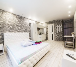 Двухместная студия с видом на город двуспальная кровать в Прометей